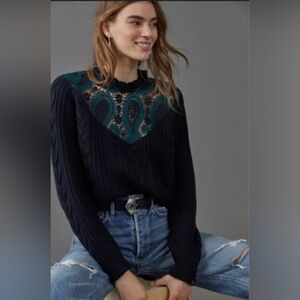 Scotch & Soda Bita Lace Wool Blend Sweater Anthropologie Sz S Chunky Cable Knit